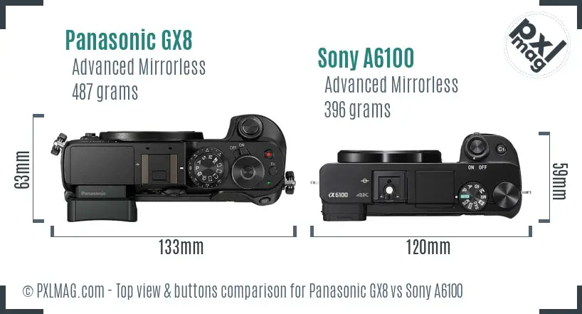 Panasonic GX8 vs Sony A6100 top view buttons comparison
