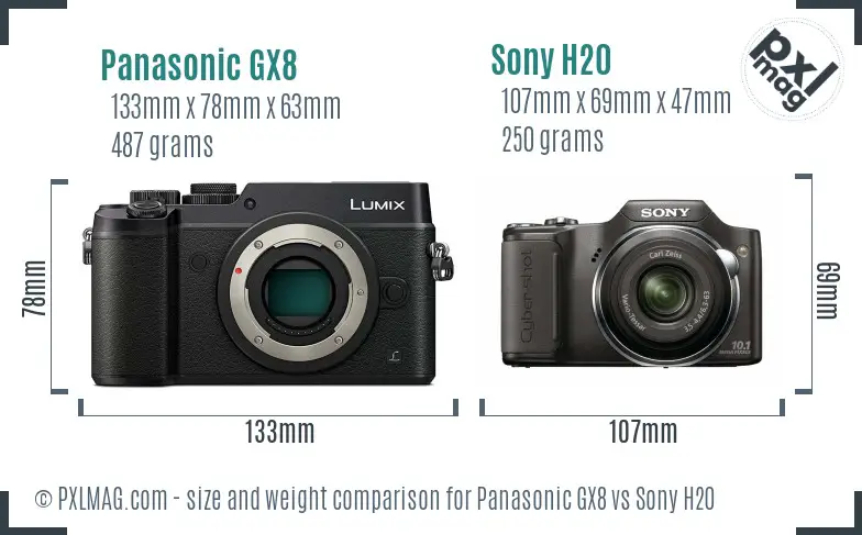 Panasonic GX8 vs Sony H20 size comparison