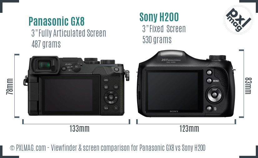 Panasonic GX8 vs Sony H200 Screen and Viewfinder comparison