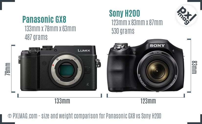 Panasonic GX8 vs Sony H200 size comparison