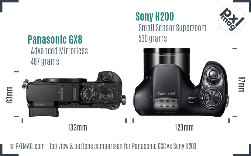Panasonic GX8 vs Sony H200 top view buttons comparison