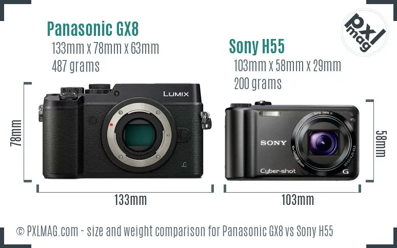 Panasonic GX8 vs Sony H55 size comparison