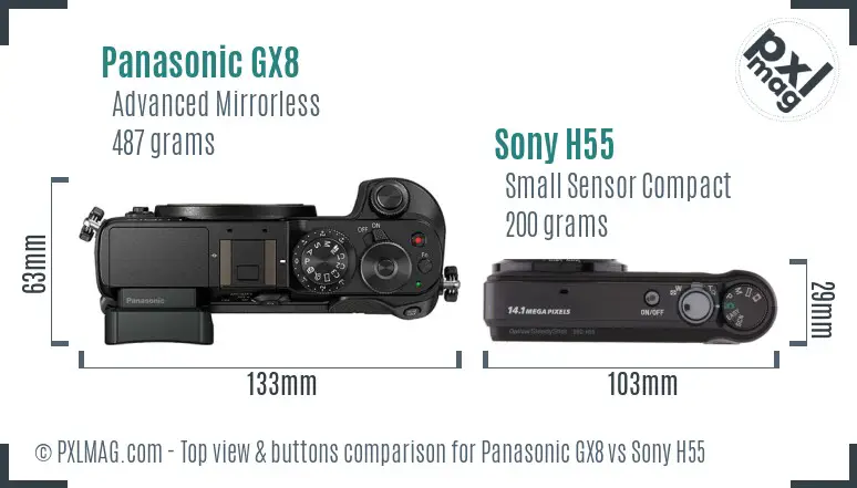 Panasonic GX8 vs Sony H55 top view buttons comparison