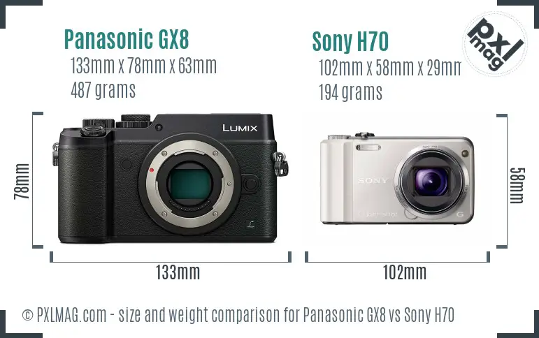 Panasonic GX8 vs Sony H70 size comparison