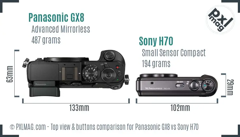 Panasonic GX8 vs Sony H70 top view buttons comparison