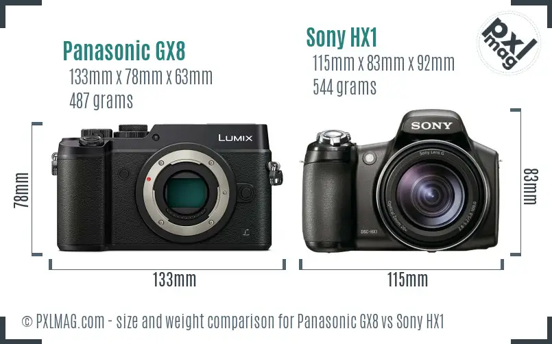Panasonic GX8 vs Sony HX1 size comparison