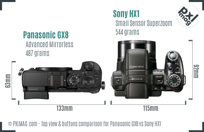 Panasonic GX8 vs Sony HX1 top view buttons comparison