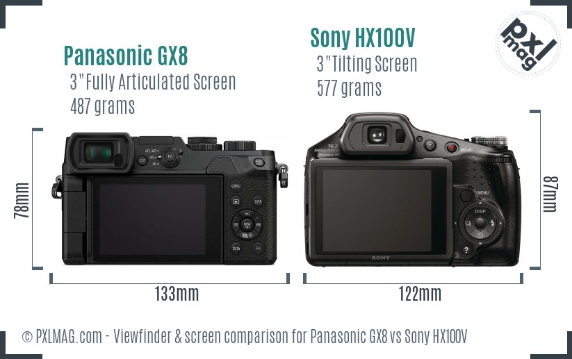 Panasonic GX8 vs Sony HX100V Screen and Viewfinder comparison