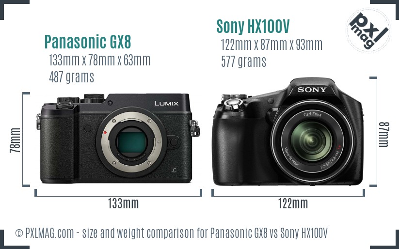 Panasonic GX8 vs Sony HX100V size comparison