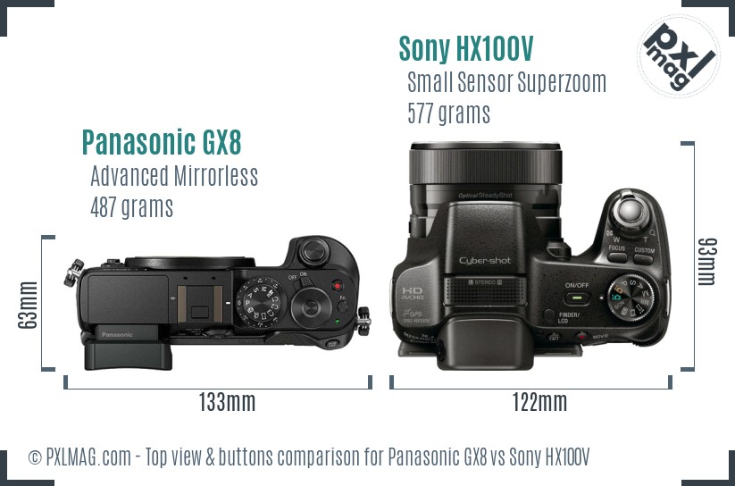 Panasonic GX8 vs Sony HX100V top view buttons comparison