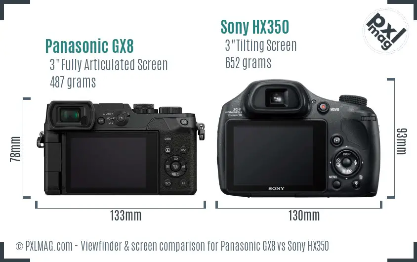 Panasonic GX8 vs Sony HX350 Screen and Viewfinder comparison