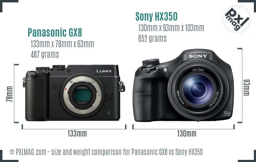 Panasonic GX8 vs Sony HX350 size comparison