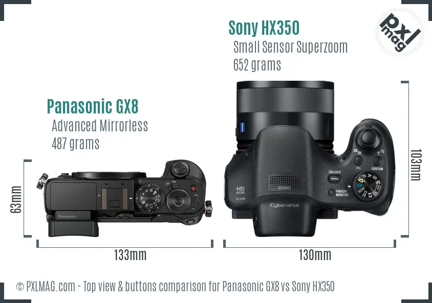 Panasonic GX8 vs Sony HX350 top view buttons comparison