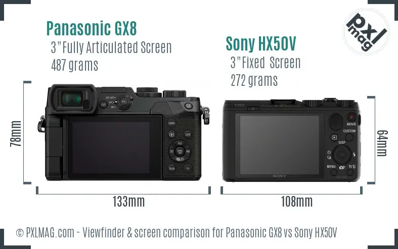 Panasonic GX8 vs Sony HX50V Screen and Viewfinder comparison