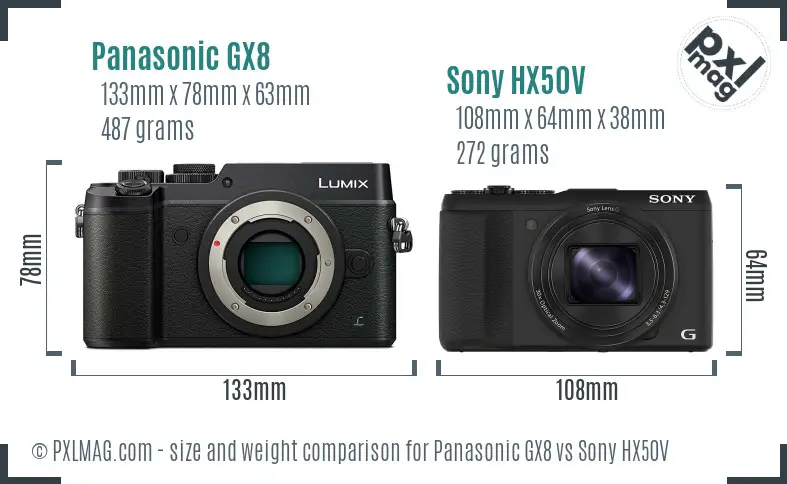 Panasonic GX8 vs Sony HX50V size comparison