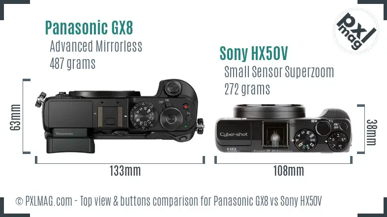 Panasonic GX8 vs Sony HX50V top view buttons comparison