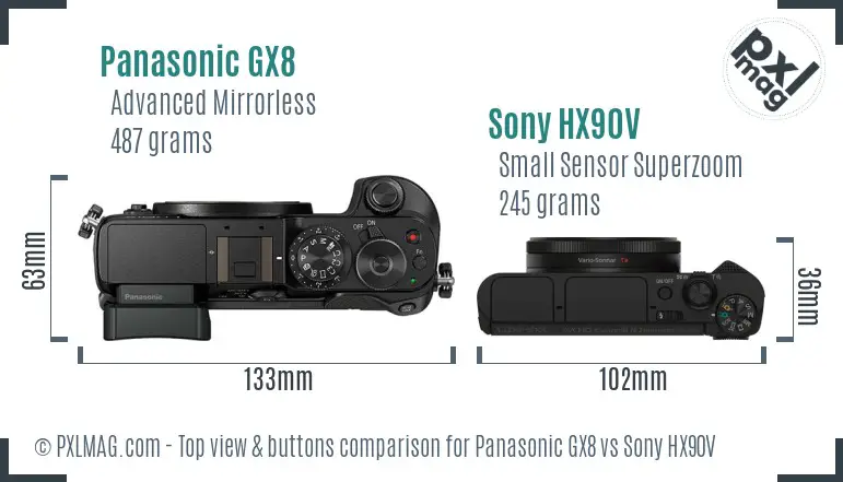 Panasonic GX8 vs Sony HX90V top view buttons comparison