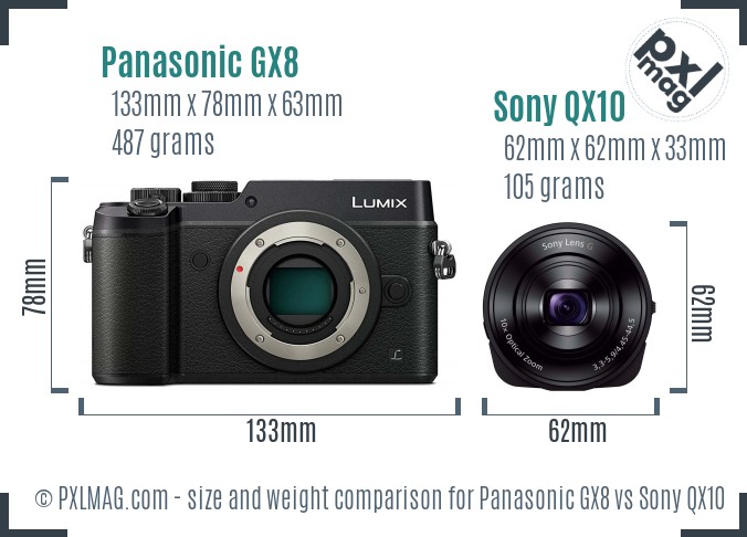 Panasonic GX8 vs Sony QX10 size comparison Panasonic GX8 vs Sony QX10 size comparison