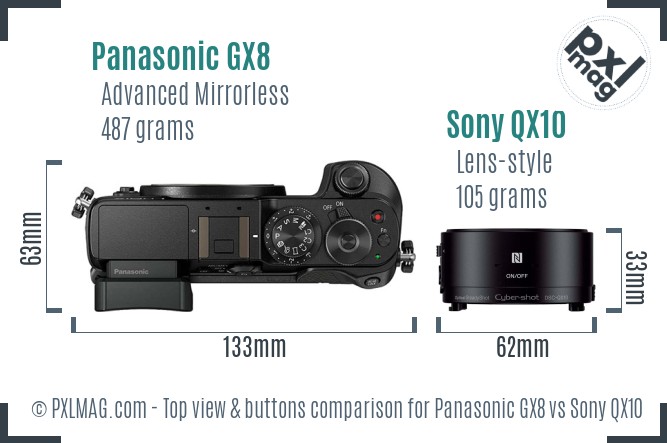 Panasonic GX8 vs Sony QX10 top view buttons comparison