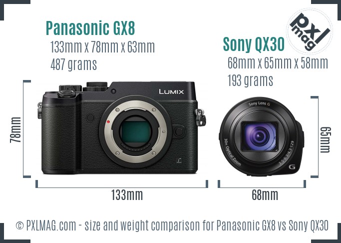 Panasonic GX8 vs Sony QX30 size comparison