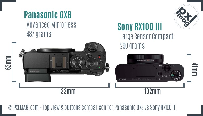 Panasonic GX8 vs Sony RX100 III top view buttons comparison