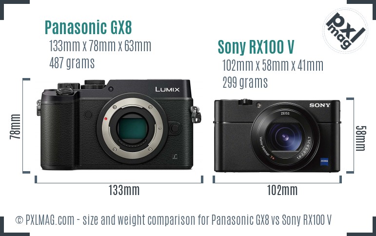 Panasonic GX8 vs Sony RX100 V size comparison Panasonic GX8 vs Sony RX100 V size comparison