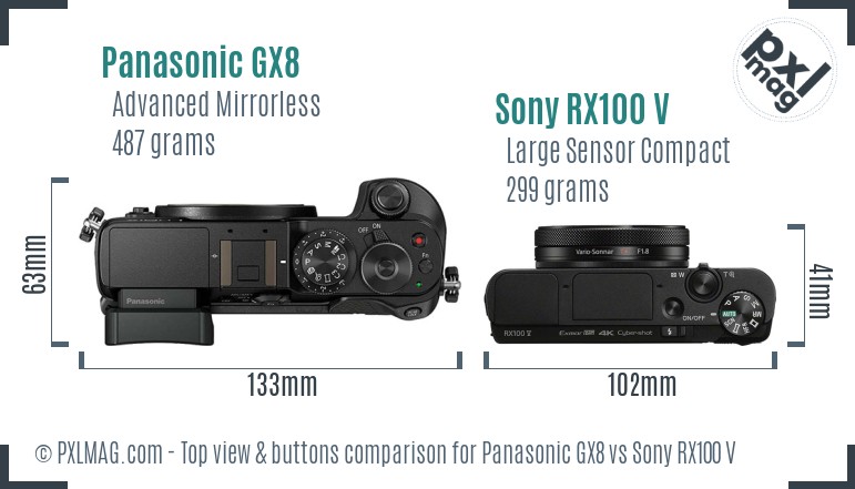 Panasonic GX8 vs Sony RX100 V top view buttons comparison