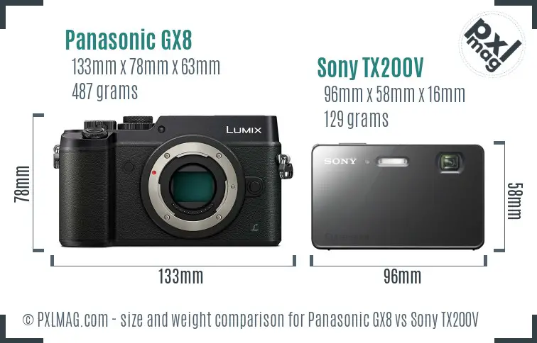 Panasonic GX8 vs Sony TX200V size comparison
