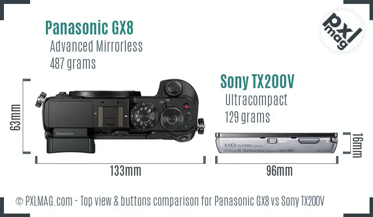 Panasonic GX8 vs Sony TX200V top view buttons comparison