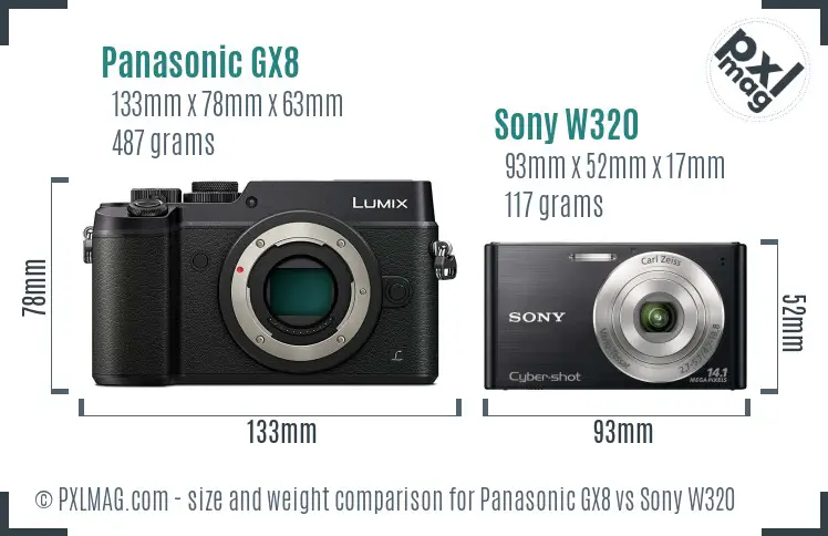 Panasonic GX8 vs Sony W320 size comparison
