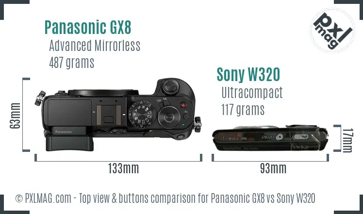 Panasonic GX8 vs Sony W320 top view buttons comparison