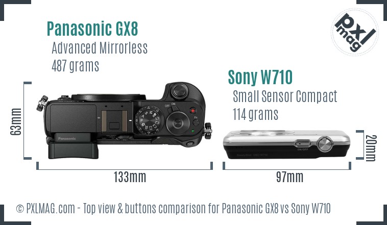 Panasonic GX8 vs Sony W710 top view buttons comparison