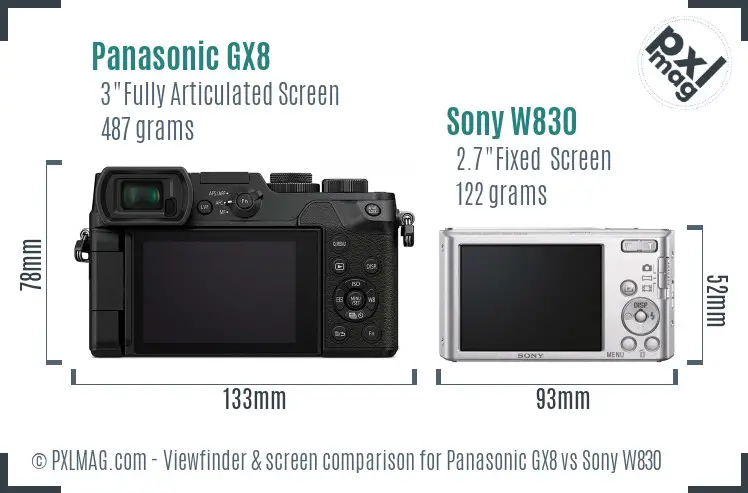 Panasonic GX8 vs Sony W830 Screen and Viewfinder comparison Panasonic GX8 vs Sony W830 Screen and Viewfinder comparison