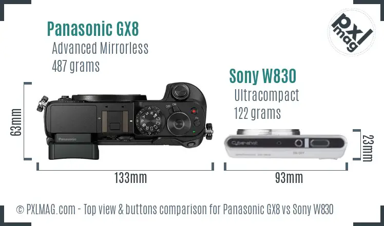 Panasonic GX8 vs Sony W830 top view buttons comparison Panasonic GX8 vs Sony W830 top view buttons comparison