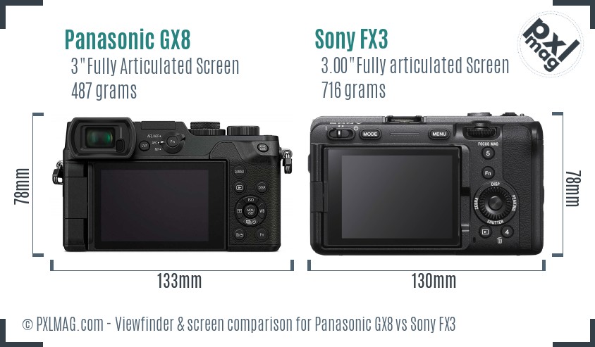 Panasonic GX8 vs Sony FX3 Screen and Viewfinder comparison