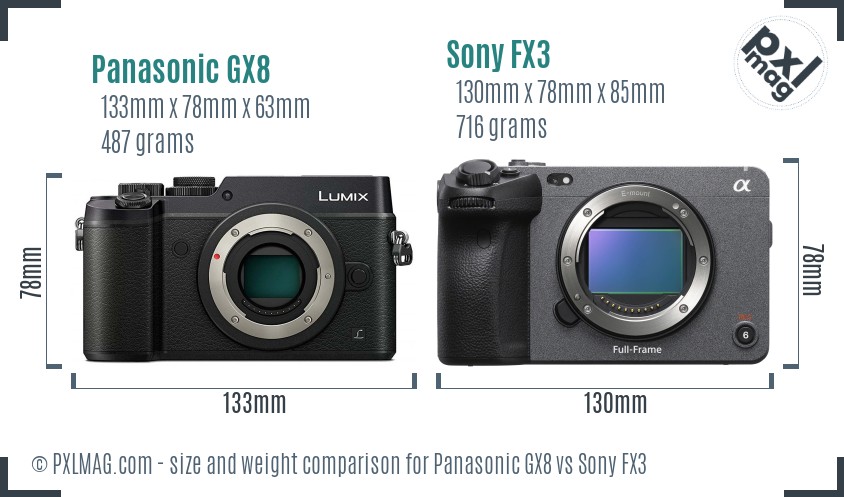 Panasonic GX8 vs Sony FX3 size comparison Panasonic GX8 vs Sony FX3 size comparison
