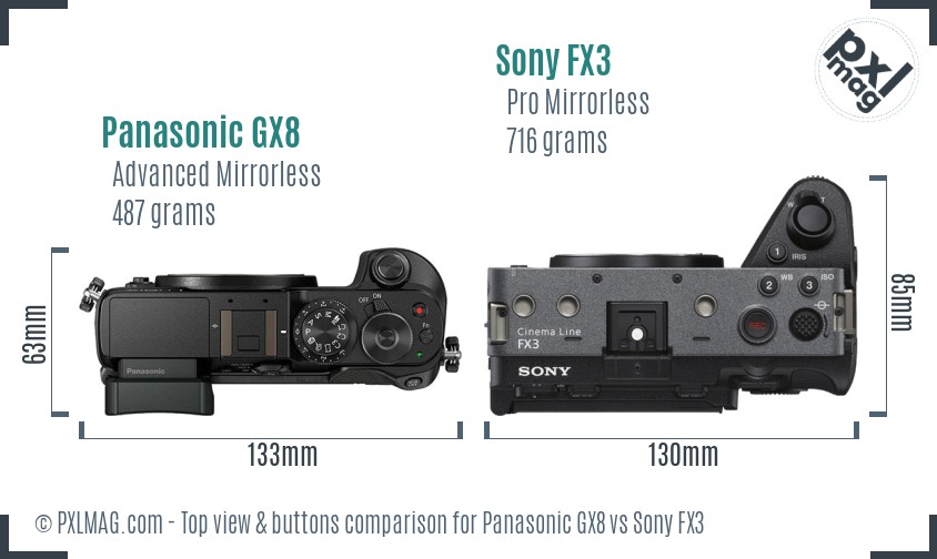 Panasonic GX8 vs Sony FX3 top view buttons comparison