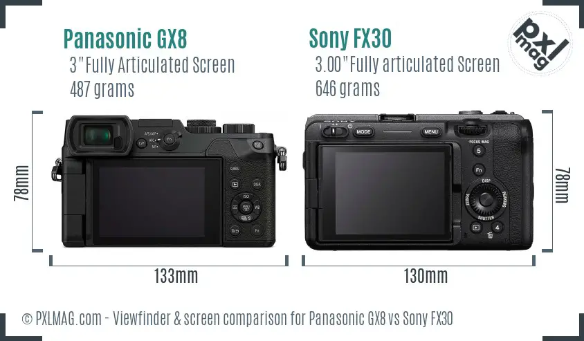 Panasonic GX8 vs Sony FX30 Screen and Viewfinder comparison