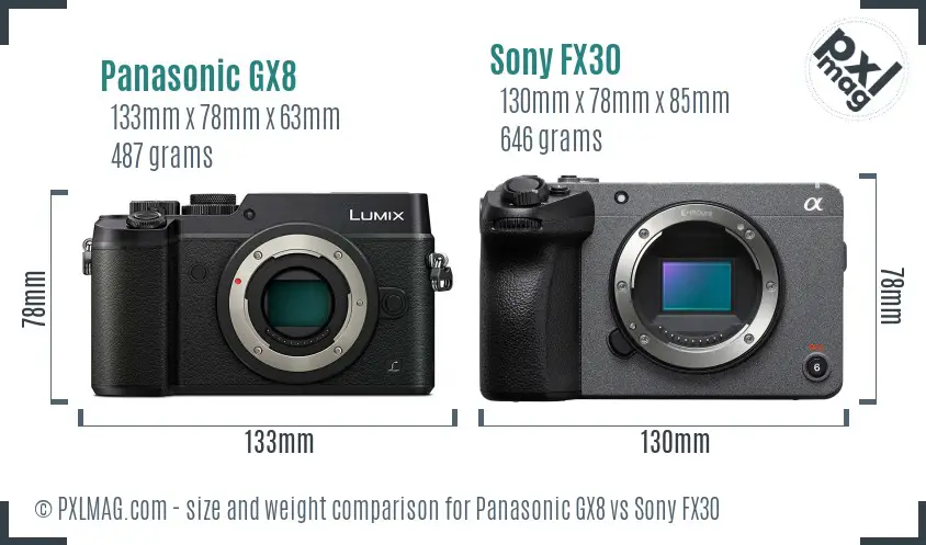 Panasonic GX8 vs Sony FX30 size comparison