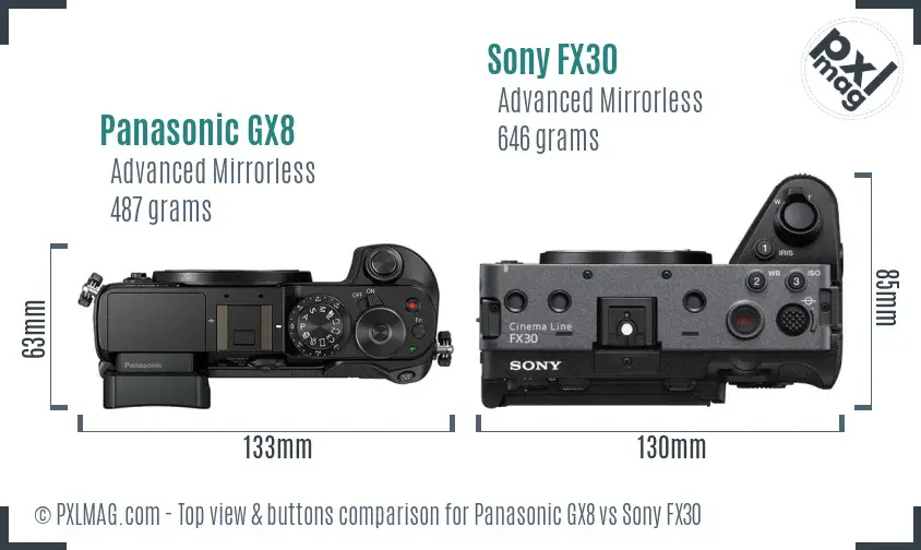Panasonic GX8 vs Sony FX30 top view buttons comparison