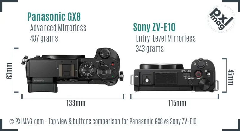 Panasonic GX8 vs Sony ZV-E10 top view buttons comparison Panasonic GX8 vs Sony ZV-E10 top view buttons comparison