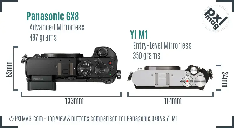 Panasonic GX8 vs YI M1 top view buttons comparison