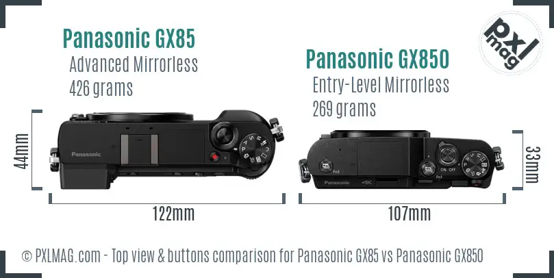 Panasonic GX85 vs Panasonic GX850 top view buttons comparison