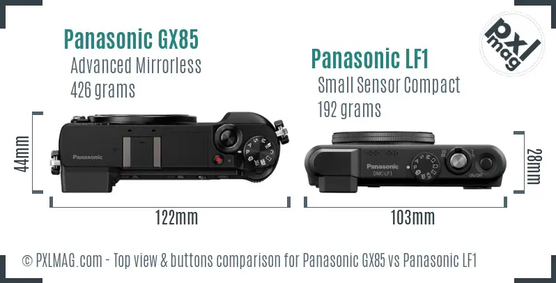 Panasonic GX85 vs Panasonic LF1 top view buttons comparison