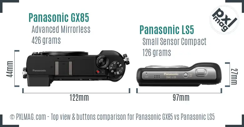 Panasonic GX85 vs Panasonic LS5 top view buttons comparison