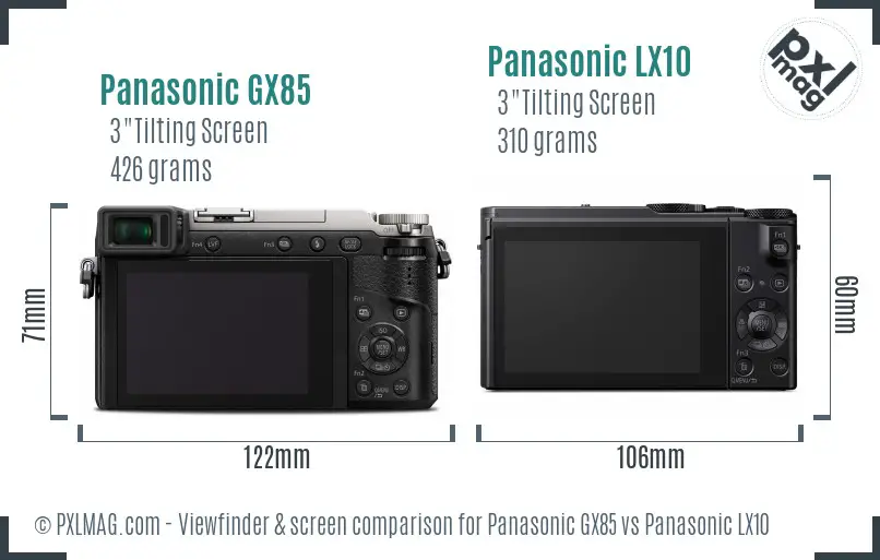 Panasonic GX85 vs Panasonic LX10 Screen and Viewfinder comparison