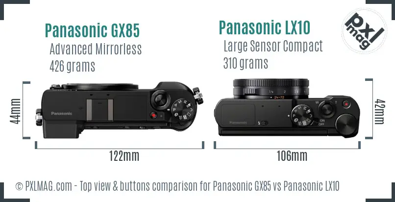 Panasonic GX85 vs Panasonic LX10 top view buttons comparison