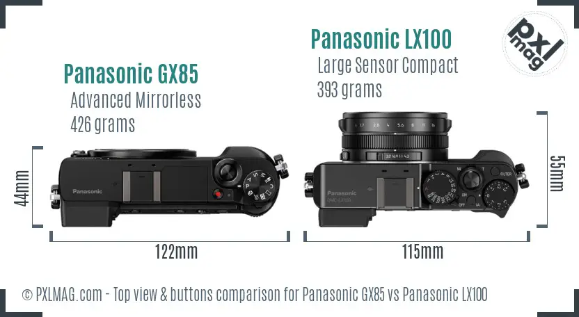 Panasonic GX85 vs Panasonic LX100 top view buttons comparison