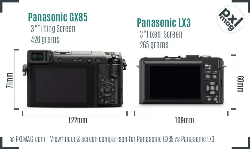 Panasonic GX85 vs Panasonic LX3 Screen and Viewfinder comparison