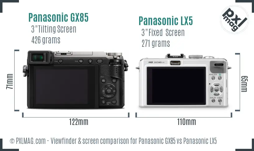 Panasonic GX85 vs Panasonic LX5 Screen and Viewfinder comparison